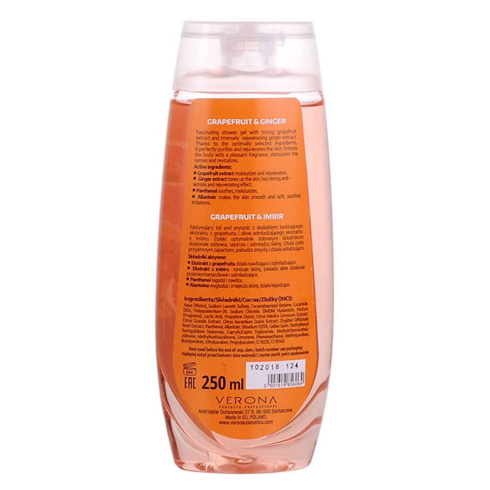 波兰原装进口VERONA家庭专业SPA级沐浴凝胶沐浴液沐浴啫喱250ml男女适用葡萄柚生姜