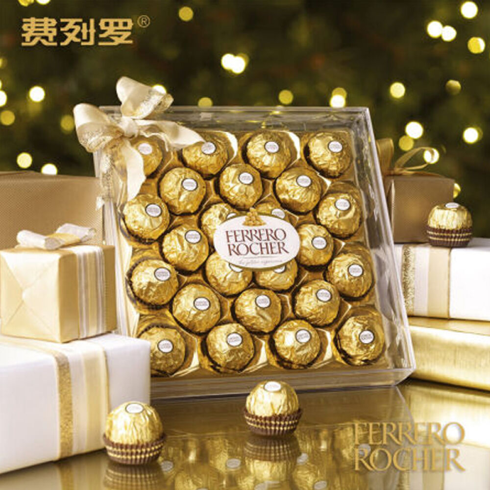 费列罗（FerreroRocher）巧克力进口金莎榛仁威化婚庆情人节圣诞节礼物24颗钻石礼盒装