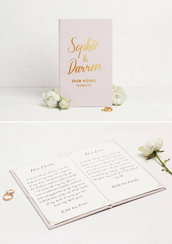 personalisedweddingvowbooksgoldfoilcreamkeepsakecalligraphyvows