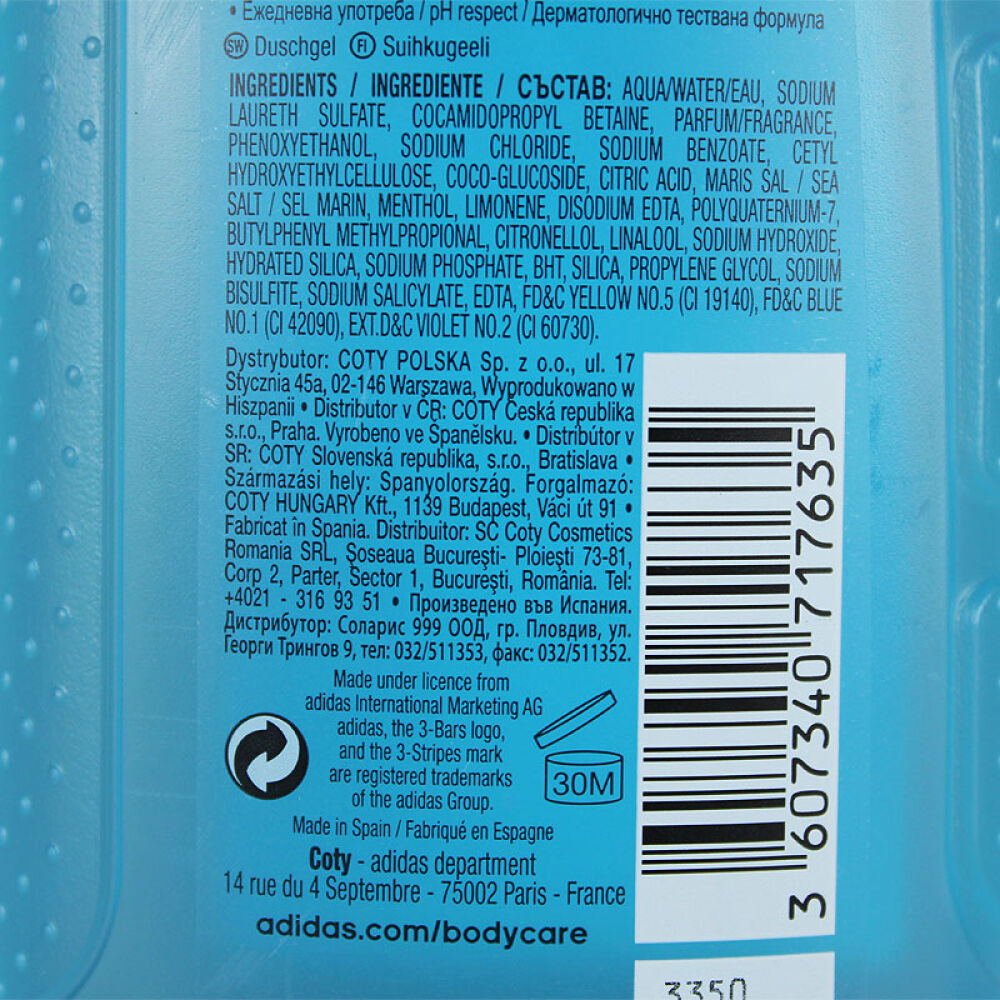 香港直邮Adidas阿迪达斯男士洗发露沐浴露400ml洗发沐浴洁面三合一冰点
