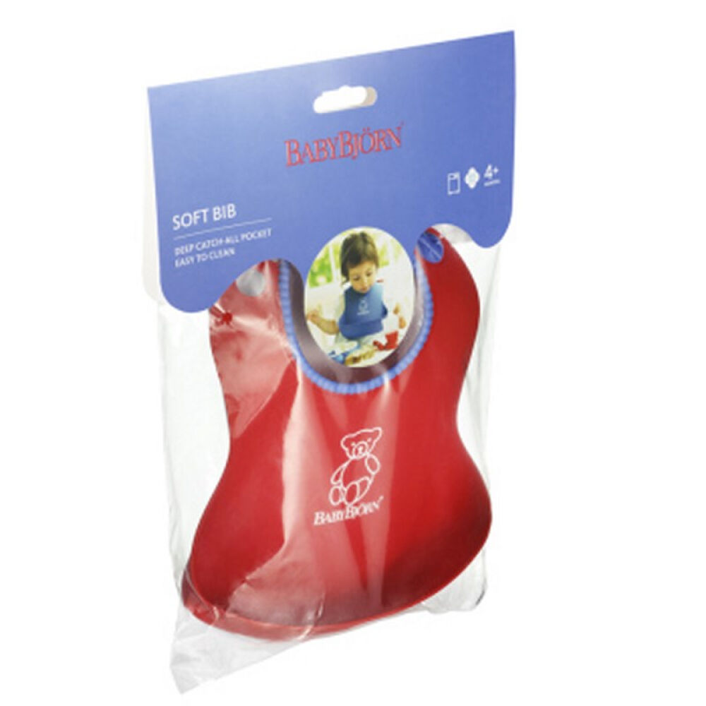 包邮【全球购】美国品牌瑞典制造BabyBjorn婴儿防水围兜围嘴软胶饭兜红色拆单