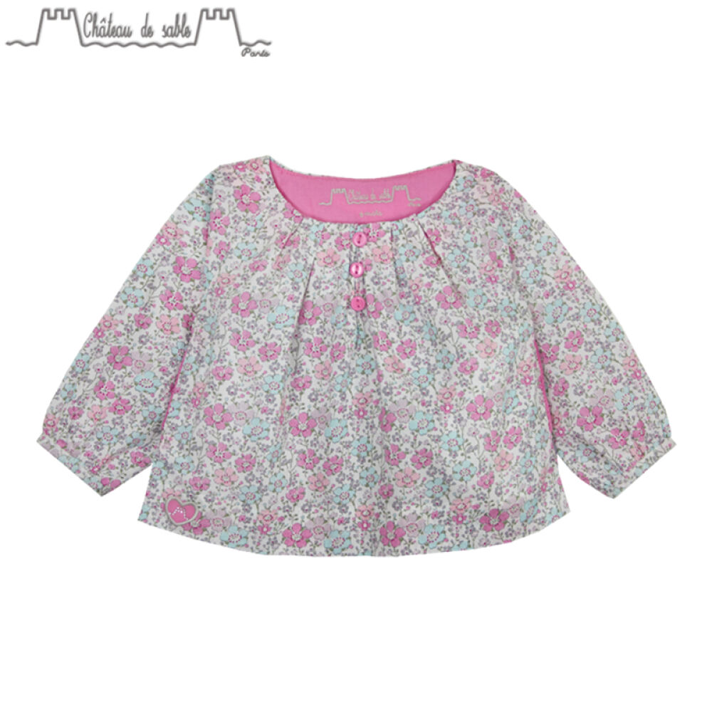 ChateauDeSableLOUISE女童花印罩衫娃娃衫春款上衣#020湖蓝色03M