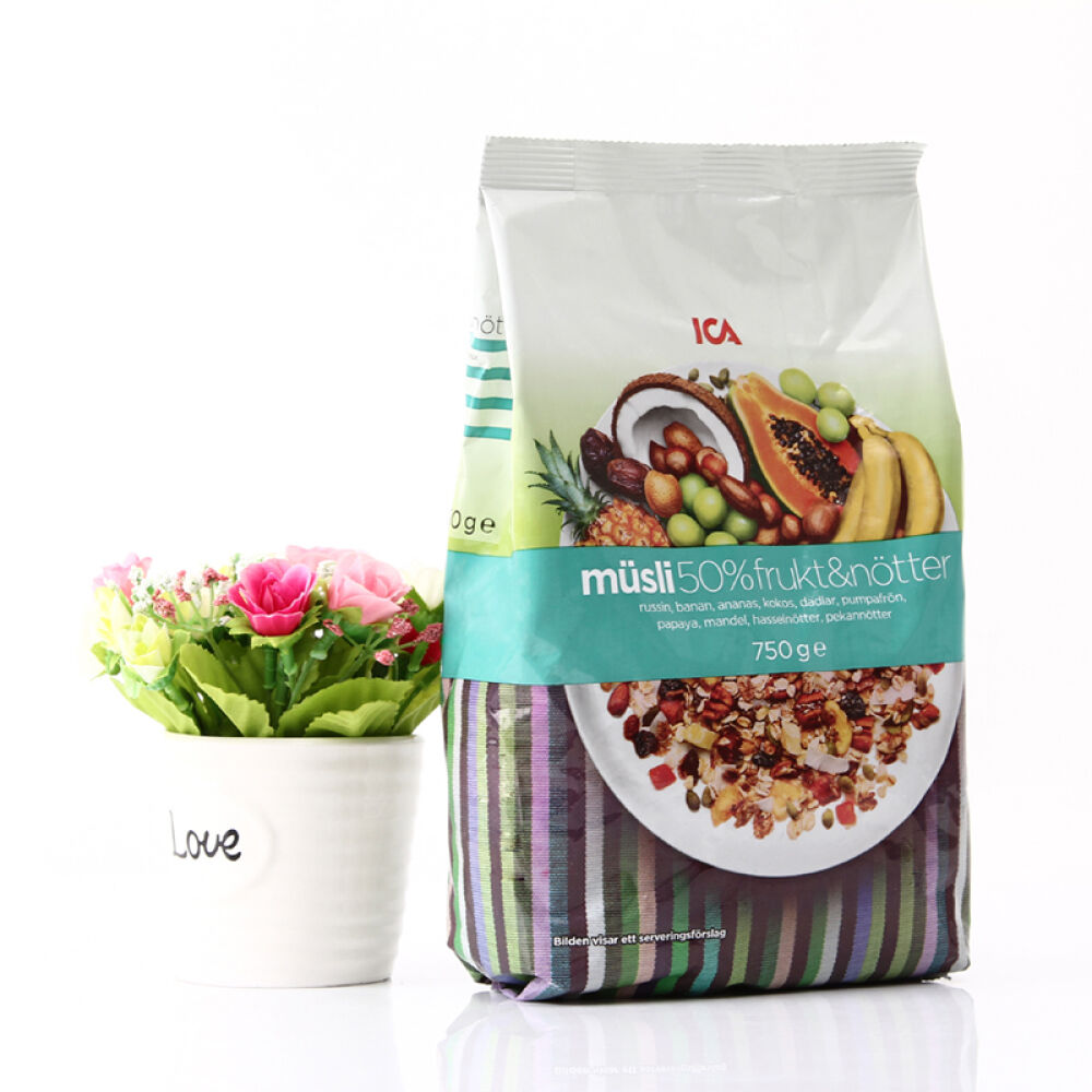 瑞典ICA水果燕麦片营养早餐即食免煮2包组合草莓酸奶500g+50%水果坚果750g