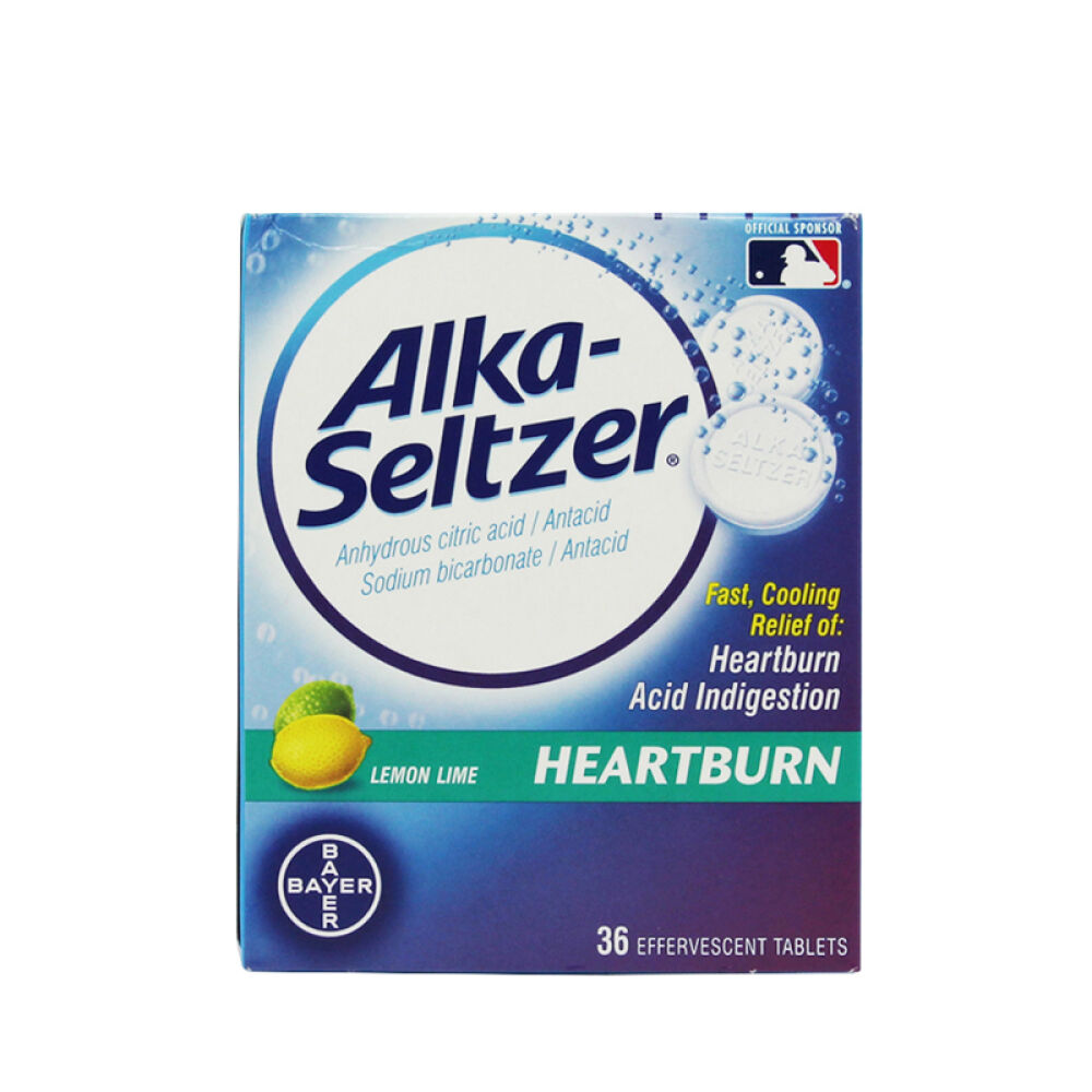 alka-seltzer苏打水泡腾片弱碱泡腾片缓解胃酸多胀气36片heartburn版