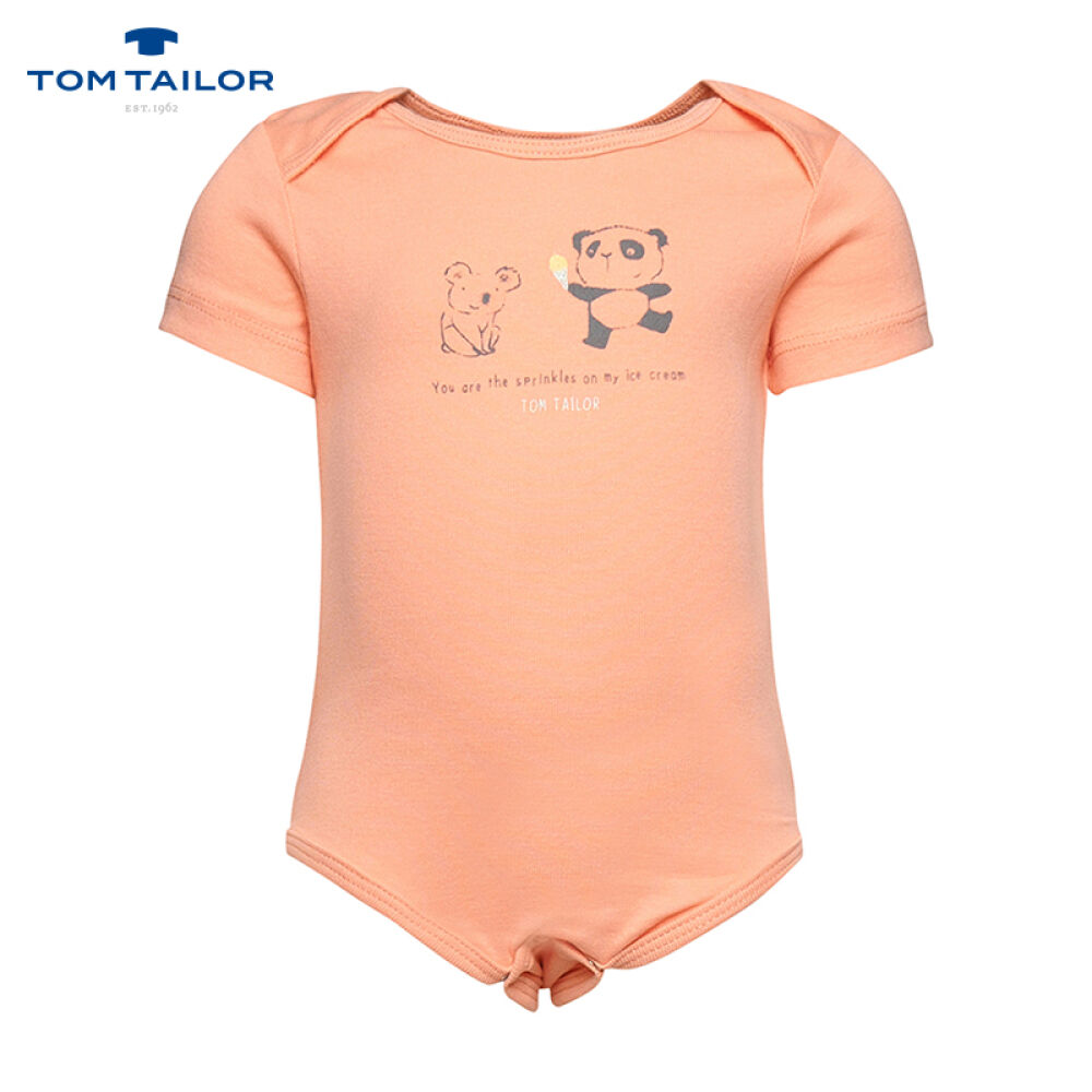 TOMTAILOR2016新款印花棱纹紧身女宝宝连体衣裤欧美可爱婴儿服珊瑚色92