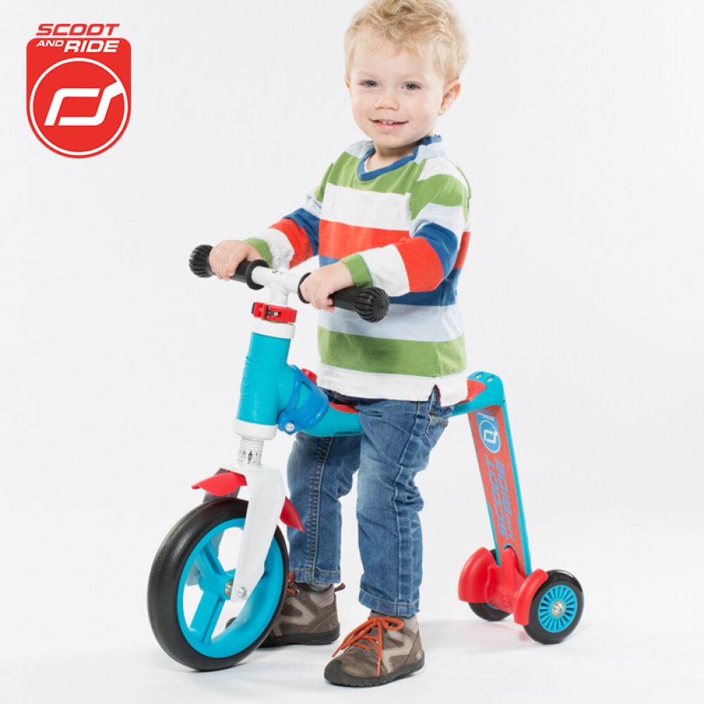 【全球购】奥地利scootride酷骑滑威精灵儿童两用滑板车平衡车可坐可滑1-3岁蓝红色