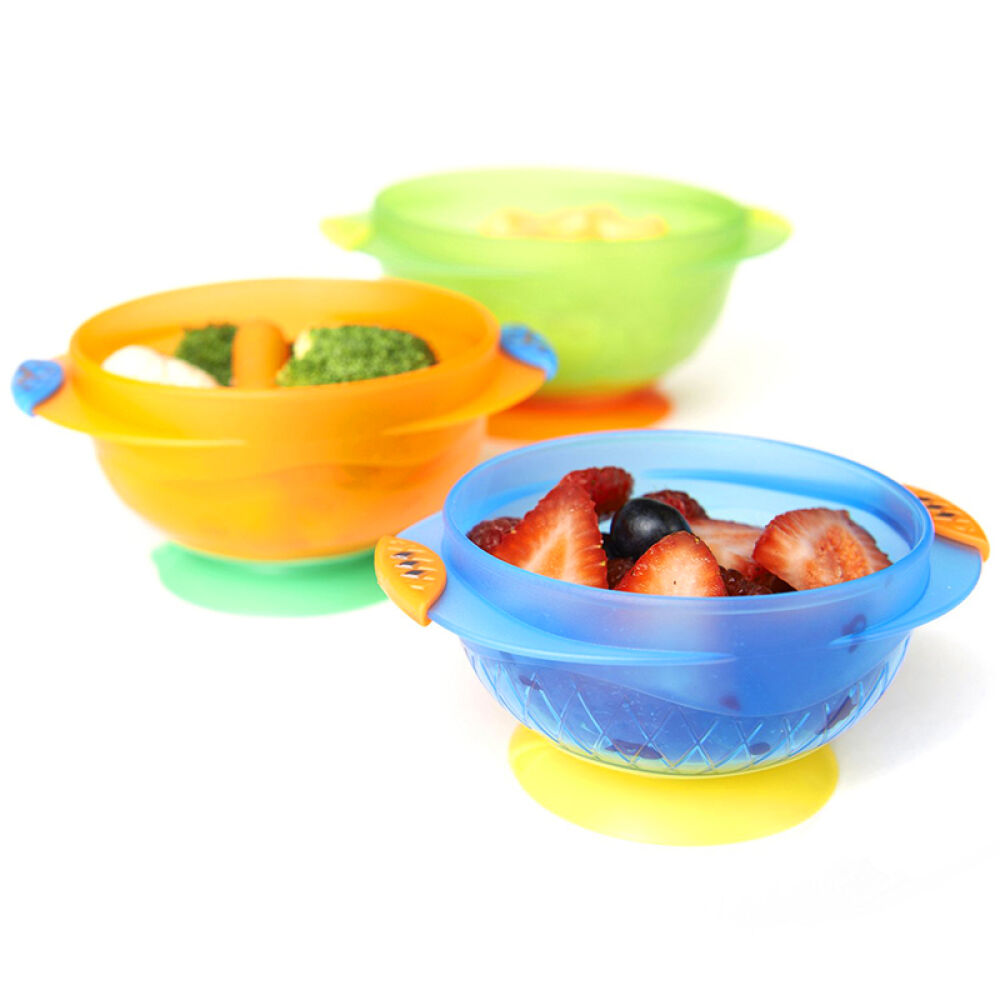 美国进口麦肯齐满趣健Munchkin婴儿吸盘碗软头勺零食杯宝宝训练碗儿童餐具带盖吸盘碗套装