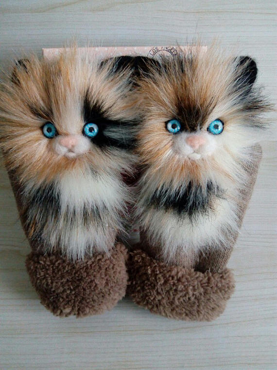 Catmittens/catmittenshandmadeKittenMittens,CrochetMittensTheCat,HandCrochetedMittensbrownGlovesanimalswarmmittenswithfur