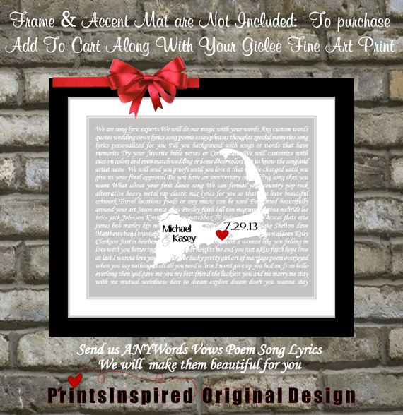 gift,personalizedfirstdanceweddingsonglyricsartprintanysonggift