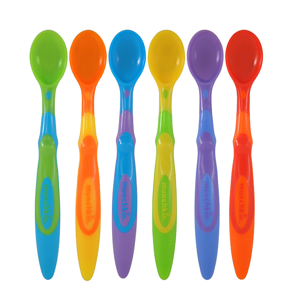 美国进口Munchkin麦肯奇/麦肯齐宝宝婴幼儿童彩色长柄软头小勺子一套6只带包装
