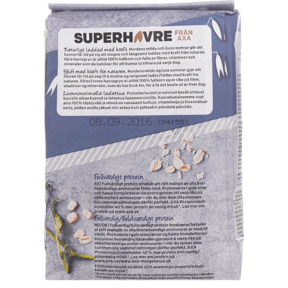 丹麦原装直邮【瑞典AXA】燕麦水果坚果营养即食麦片早餐AXA蛋白什锦早餐650克直邮