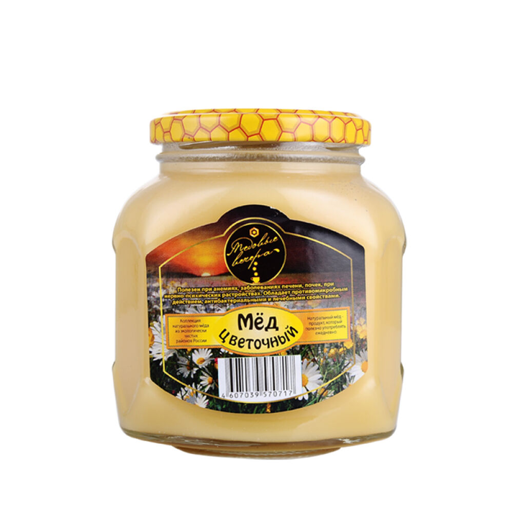 俄罗斯原装进口蜂蜜蜂蜜晚宴天然野生椴树蜜洋槐蜜百花蜜500g百花蜜500g玻璃瓶(0717