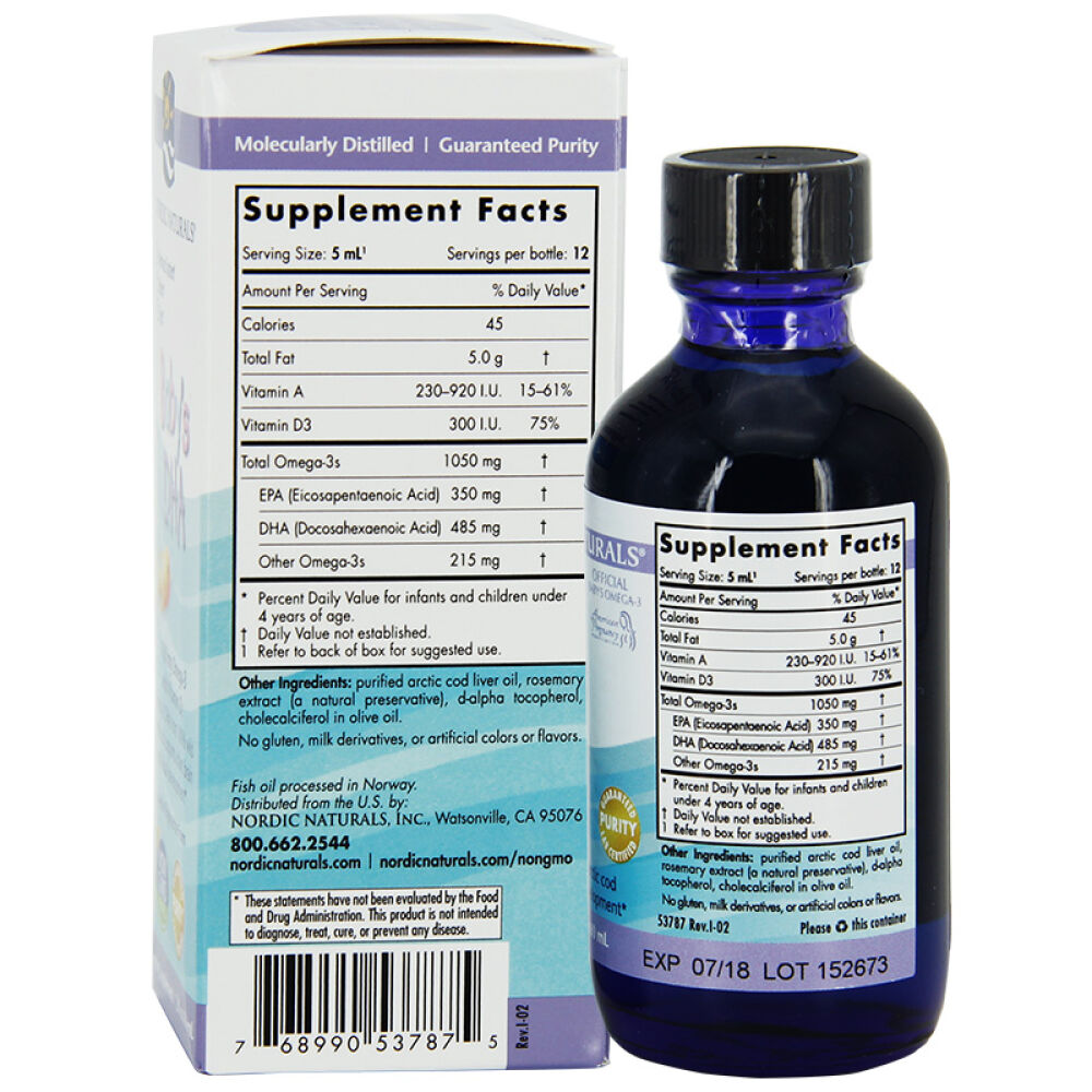 挪威小鱼NordicNaturals婴幼儿鱼肝油DHA鳕鱼鱼油60ml