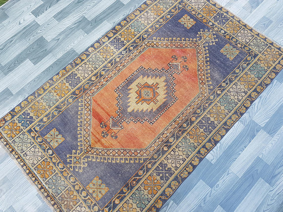 PastelColorsLowpileRug,VintageTurkishOushakRUGSize:3&#39;5&quot;x5&#39;8&quot;---108x176cm,Muted-FadedColorsrug,TurkishCarpet,OfficeRug