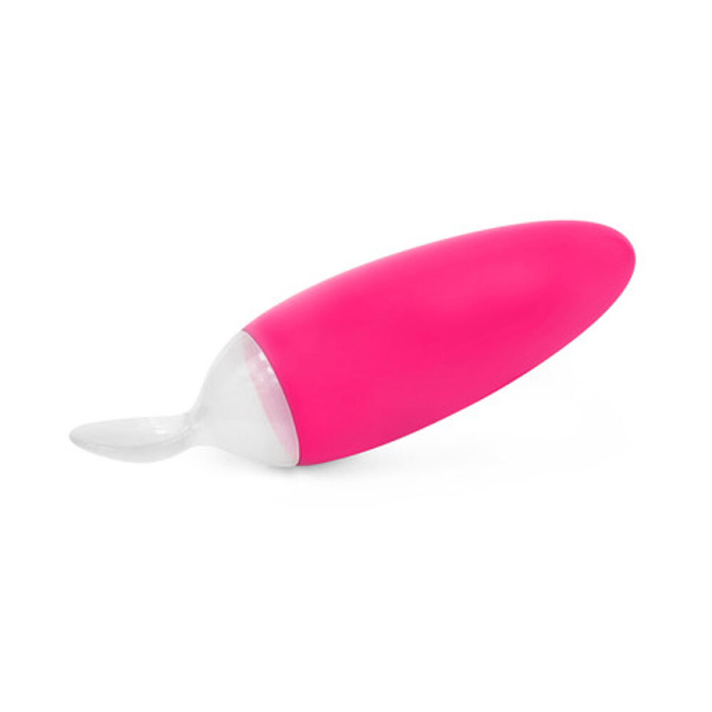 美国原装进口Boon儿童餐具挤压勺喂药器吸盘碗零食储存盒宝宝训练软硬两头勺挤压勺89ml粉色