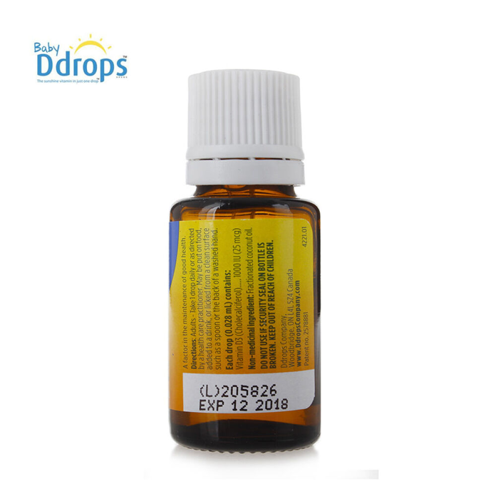 【包邮包税】加拿大BabyDdropsD3宝宝维生素D3滴剂婴儿补钙维生素D3成年型180滴/瓶