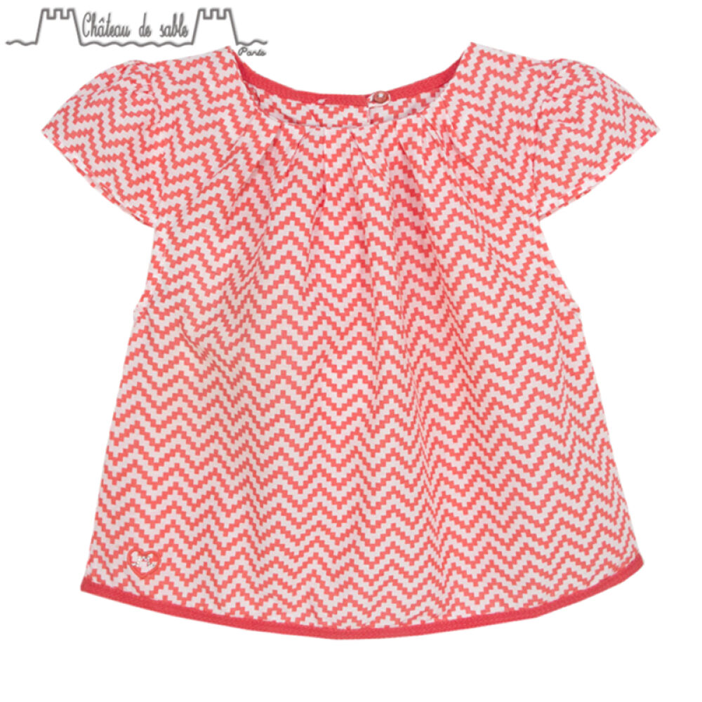 ChateauDeSableLOUISE女童盖袖罩衫可爱短袖夏装上衣#100橘红色04Y