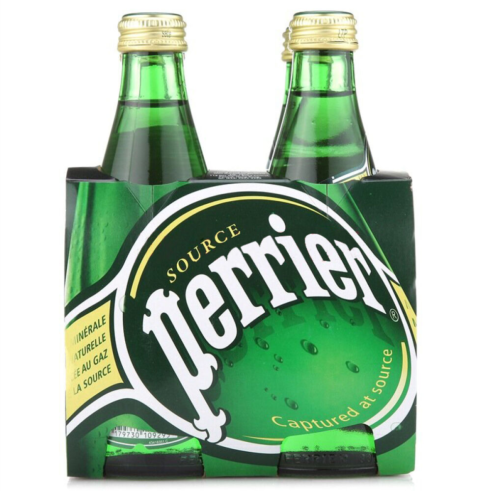 自营法国进口巴黎水perrier气泡矿泉水原味玻璃瓶装330ml24瓶箱