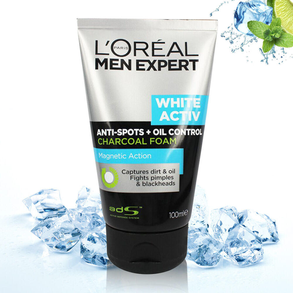 法国loreal欧莱雅男士护肤控油洗面奶美白炭爽100ml