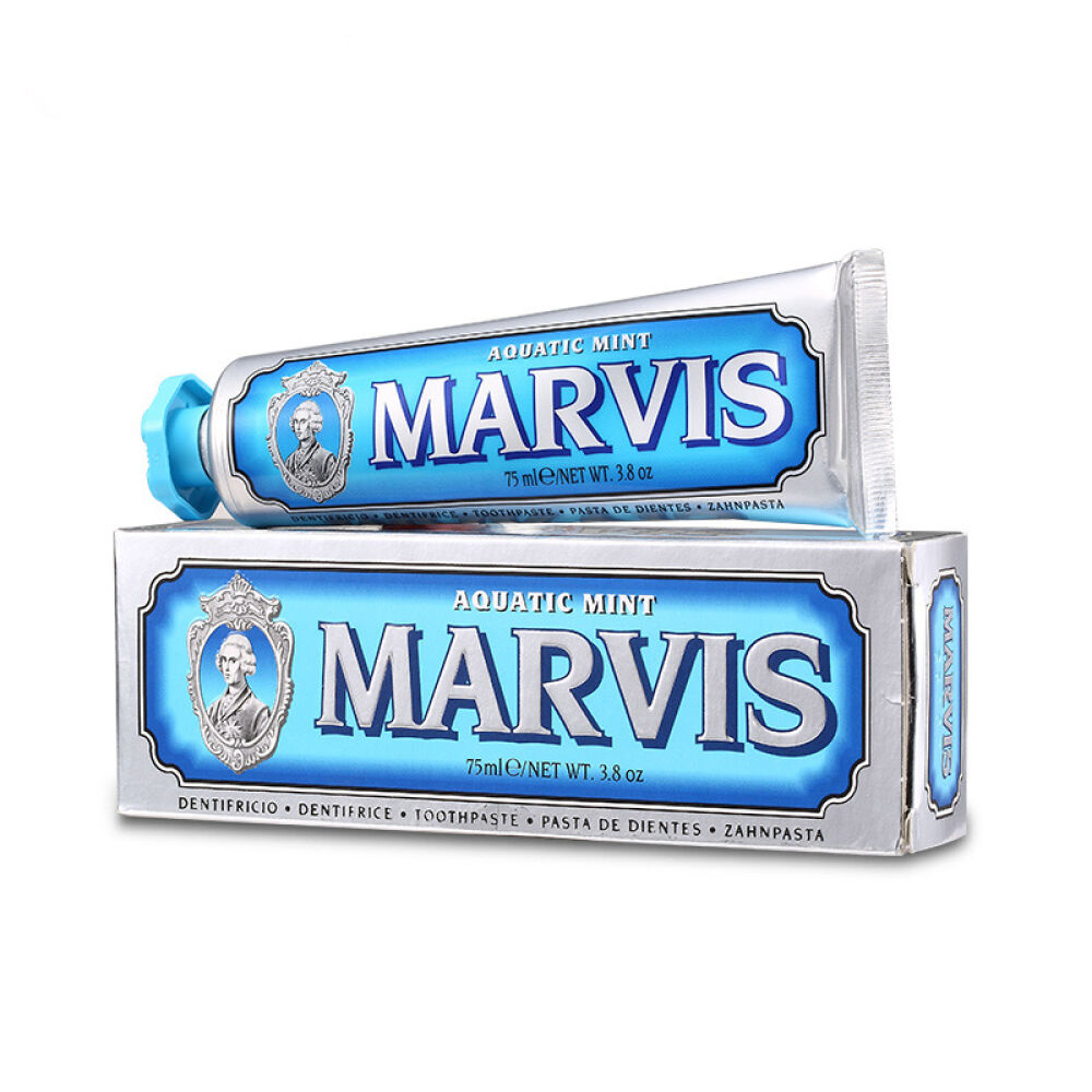 【香港直邮】意大利MARVIS玛尔斯牙膏薄荷去口臭牙渍持久口气清新成人儿童牙膏蓝色海洋薄荷-预防上火牙齿美白