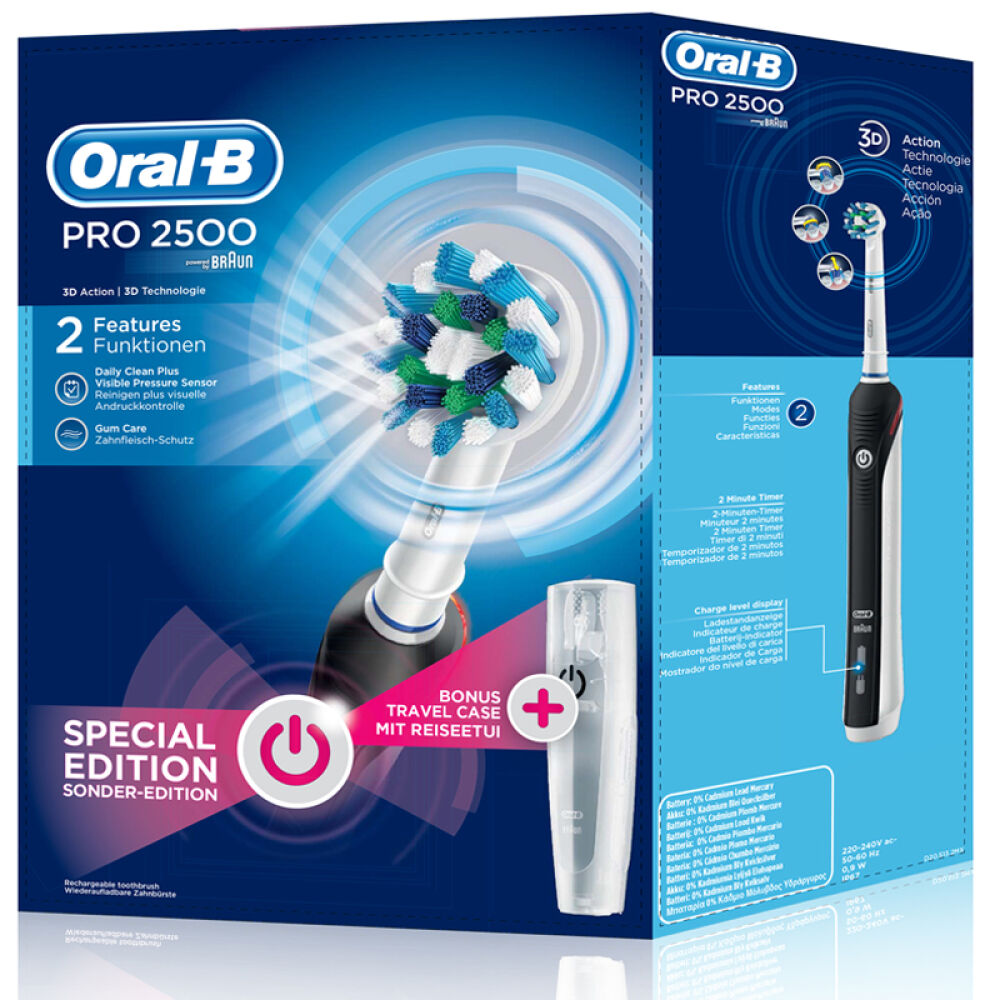 自营德国欧乐B(Oral-B)P2500极客黑限量版电动牙刷3D清洁技术