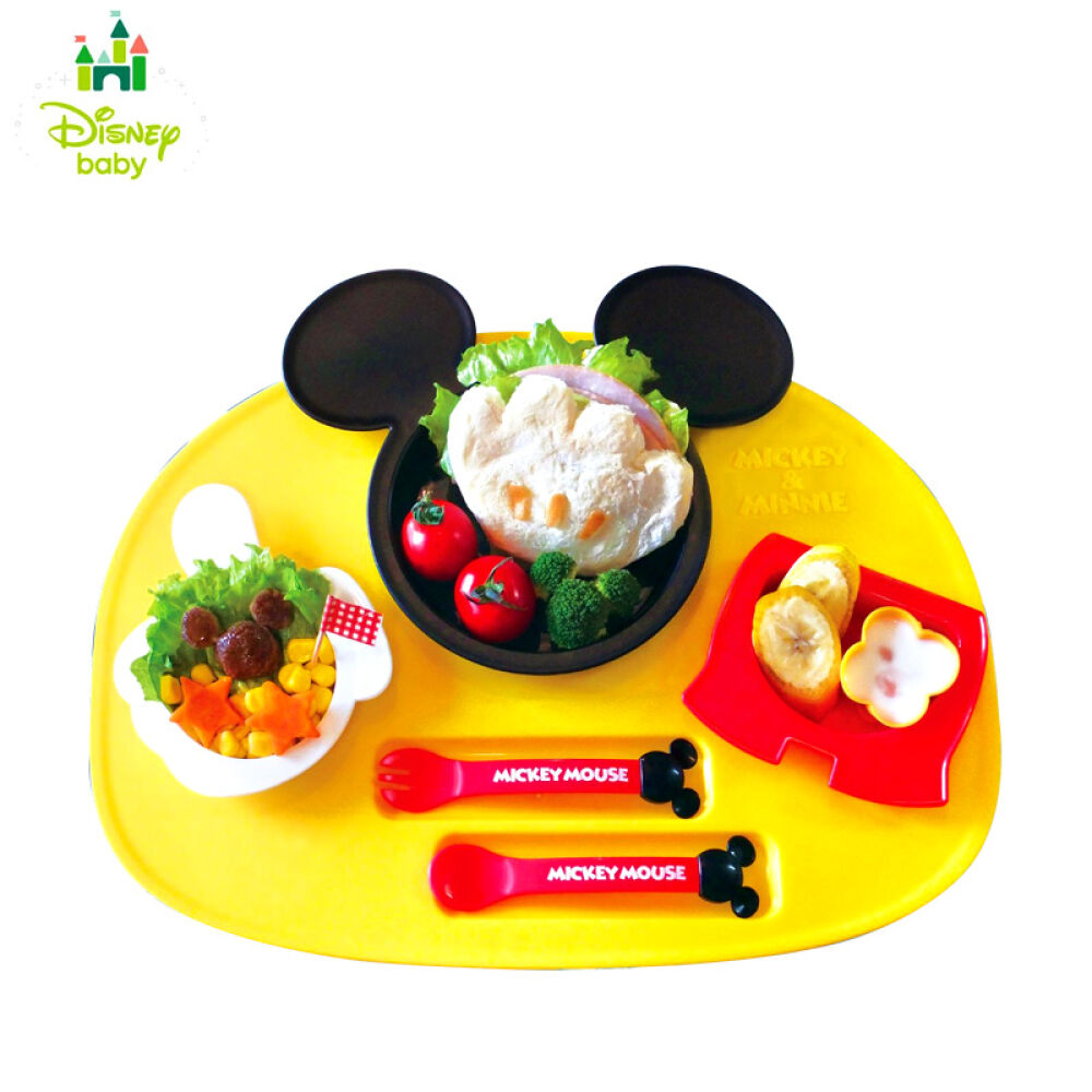 全球购日本进口Disney迪士尼/迪斯尼锦化成米奇-米妮儿童餐具餐盘套装六件套米奇黄色八件套装