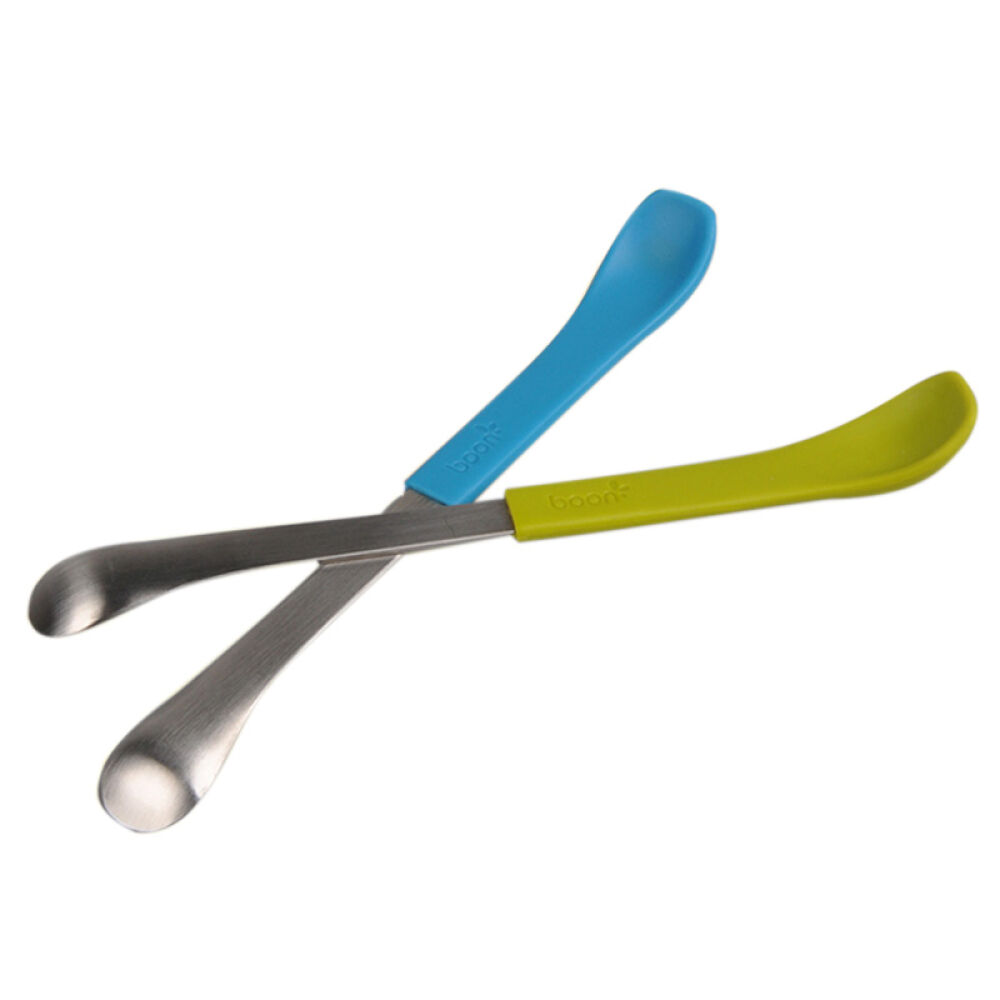 美国Boon宝宝餐具软硬两用勺Swap双头喂养勺2支装绿蓝