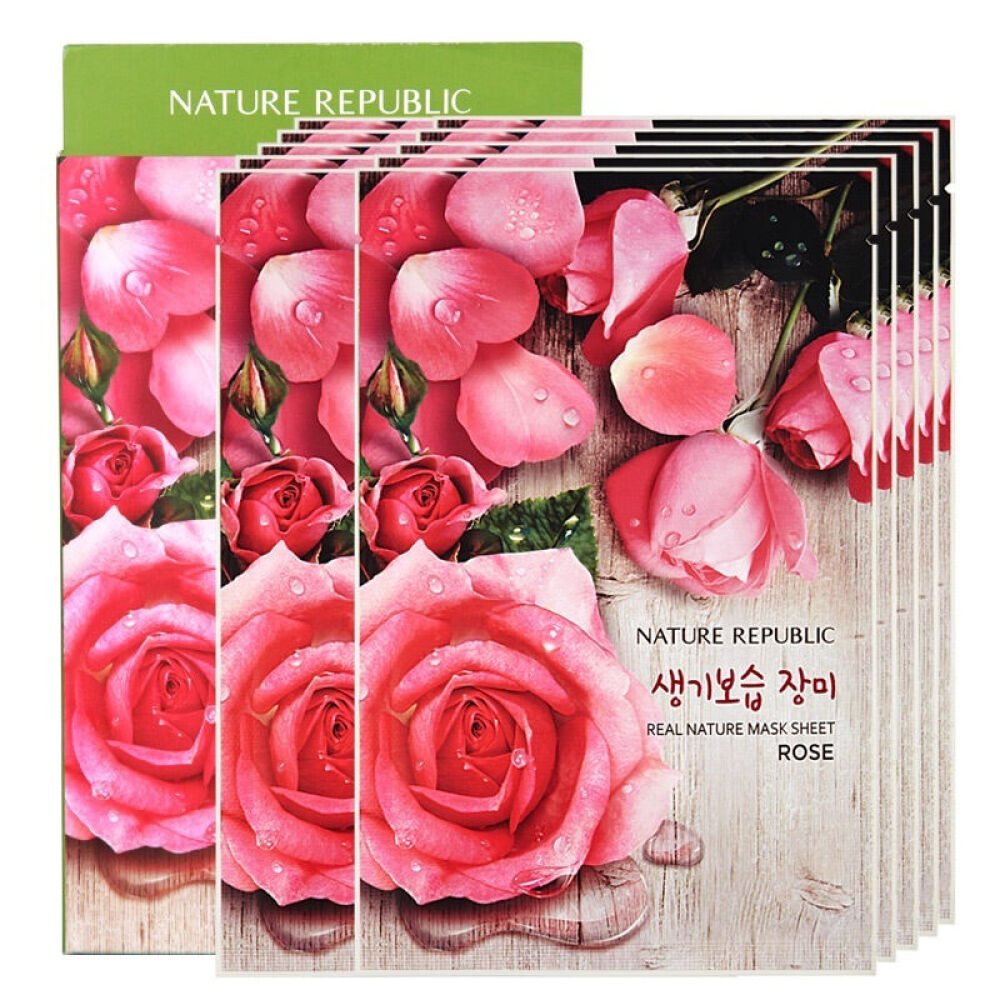 自然乐园（NATUREREPUBLIC）精粹自然清新保湿补水清爽面膜贴10片/袋玫瑰