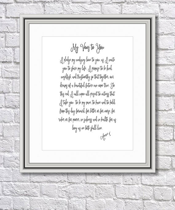 minimalistweddingvowsprint,bridesvows,groomsvow,weddinggift