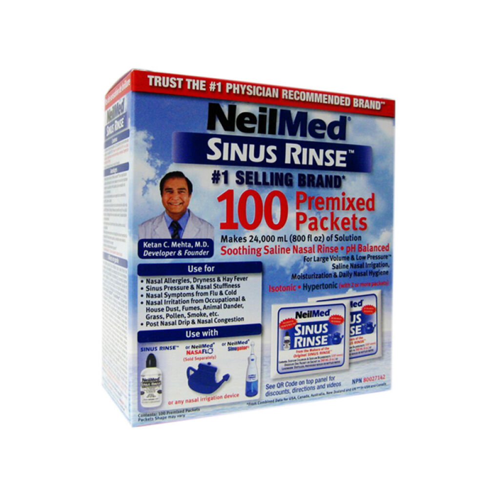 美国进口原装正品Neilmed成人通鼻手动洗鼻盐包不含洗鼻器100只盐包