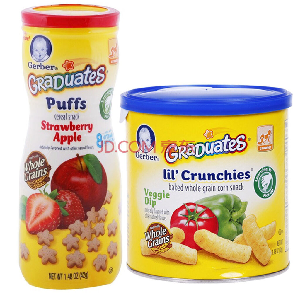 美国嘉宝Gerber宝宝辅食婴儿零食饼干星星泡芙+泡芙条组合草莓苹果+蔬菜玉米