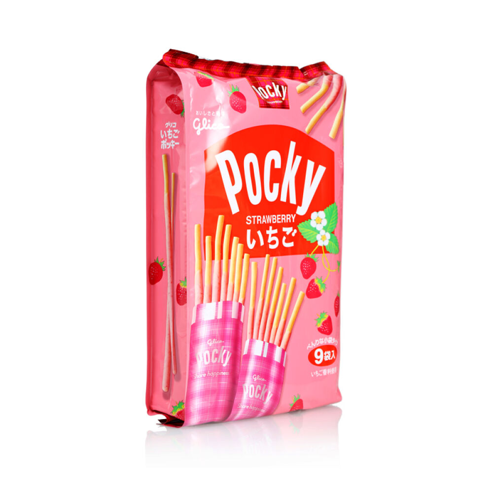 日本进口饼干格力高pocky巧克力棒127g草莓味