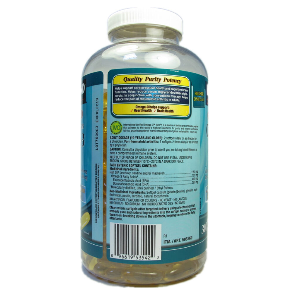 【全球购】加拿大直邮Kirkland可兰鱼油深海鱼油1150mg300粒新包装改良配方