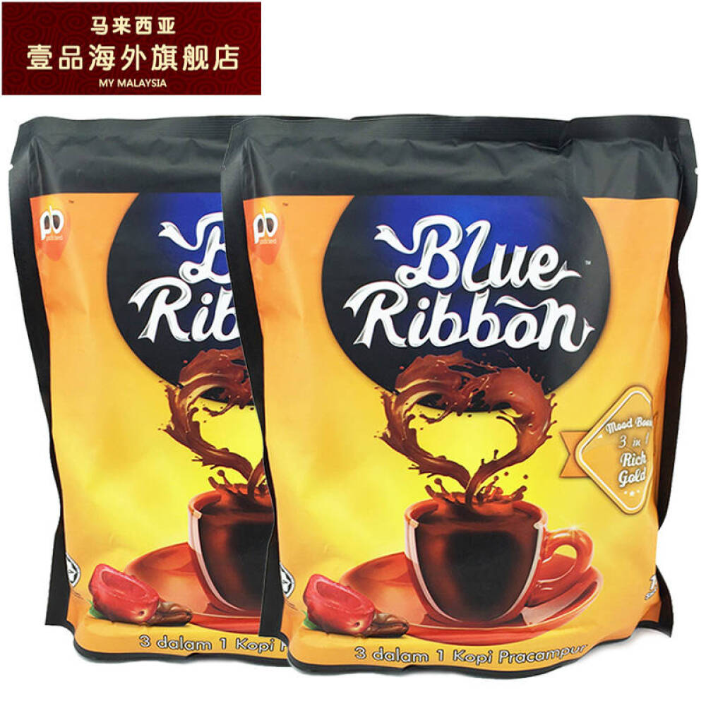 马来西亚进口BlueRibbon蓝迦3合1黄金特浓即溶咖啡（600gx2袋）