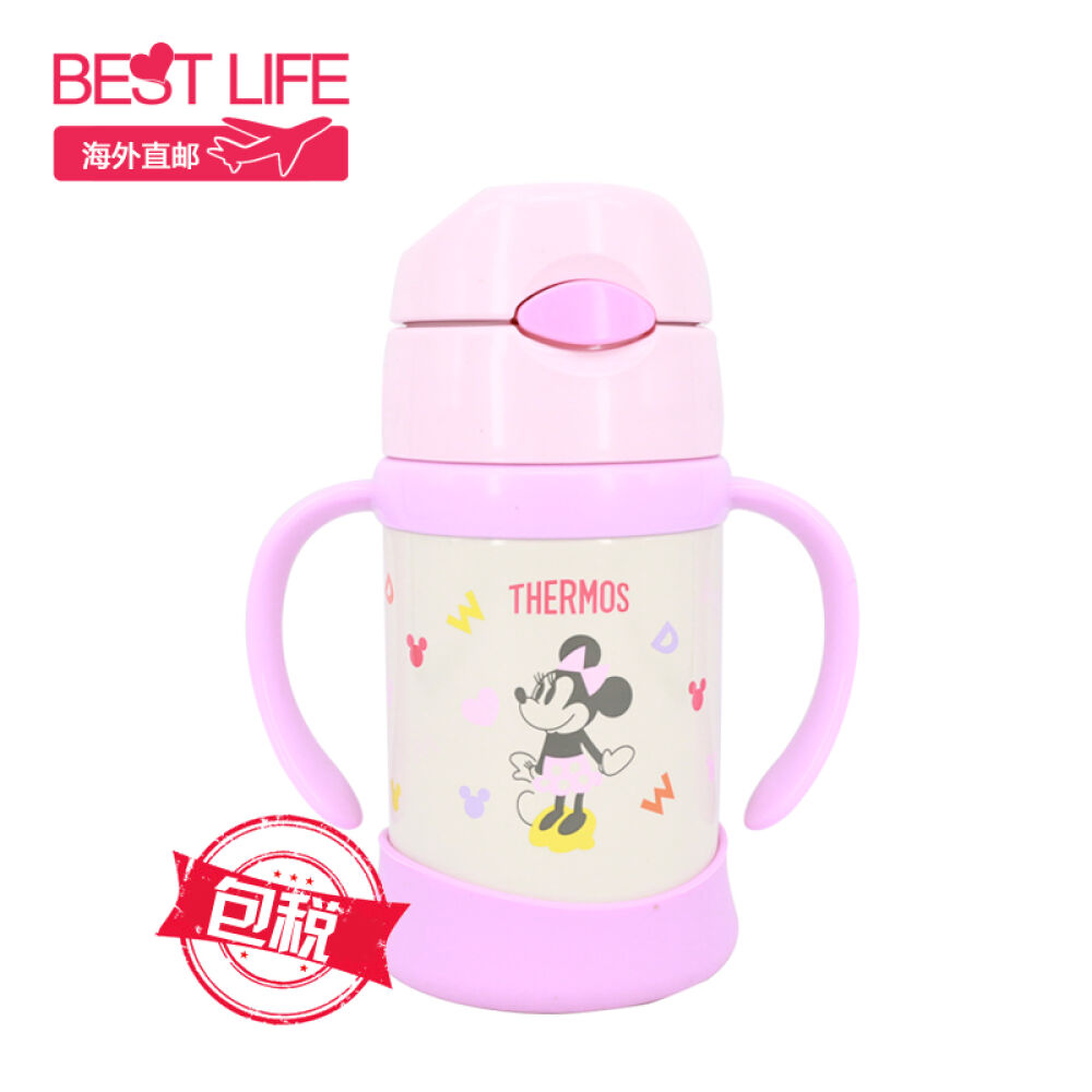 thermos膳魔师吸管杯儿童水杯宝宝学饮杯子凯蒂猫/迪士尼/卡通双耳杯粉色米妮250ml