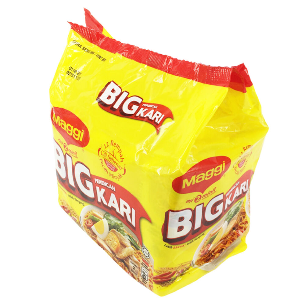马来西亚进口Maggi美极特大包装2分钟方便面咖喱味（555gx2袋）