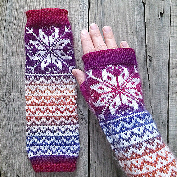 FairIslerainbowlongfingerlessgloves,knitmittens,woolgloves,fairisle,gloves,womenmittens,norwegiangloves,scandinavian