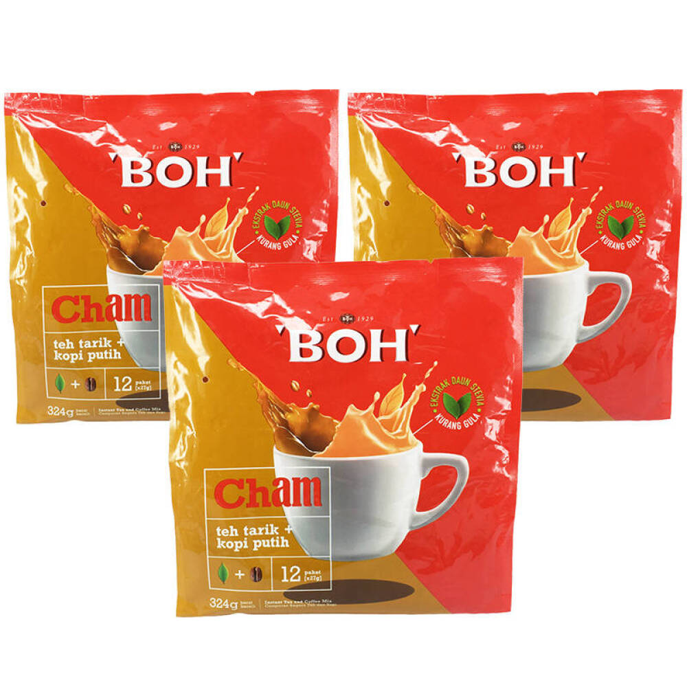 马来西亚进口BOH宝乐Cham即溶奶茶与白咖啡（324gx3袋）