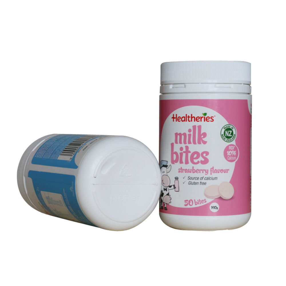 全球购新西兰直邮贺寿利Healtheries高钙干吃牛奶片零食补钙50粒多种口味草莓味50粒*2瓶