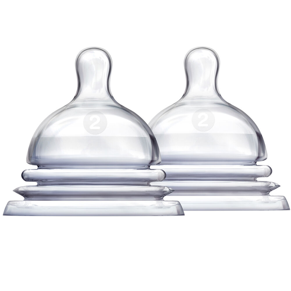 自营满趣健Munchkin2阶段宽口径食品级硅胶奶嘴中流速2只装3个月以上宝宝