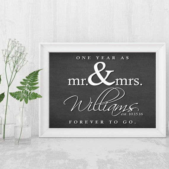 printable1yearsign|customanniversarygift|oneyearasmrandmrs