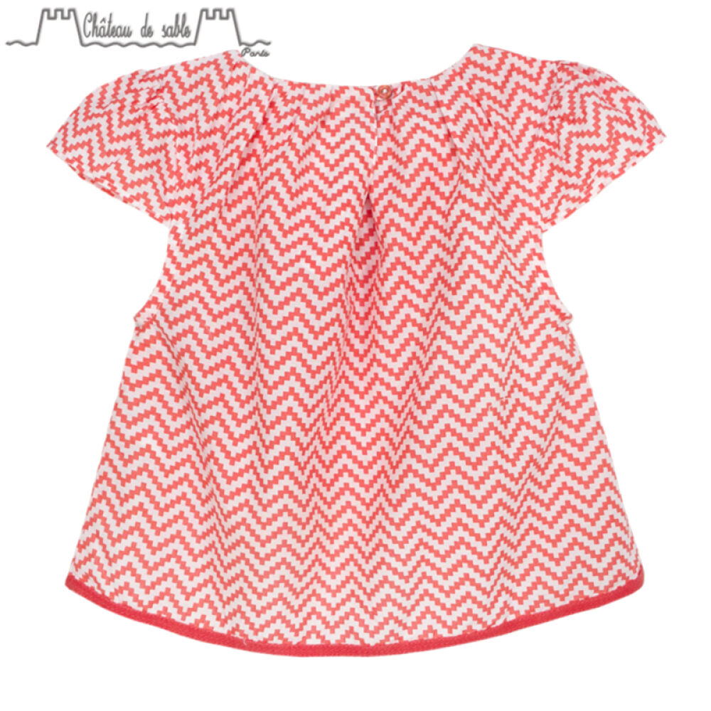 ChateauDeSableLOUISE女童盖袖罩衫可爱短袖夏装上衣#100橘红色04Y
