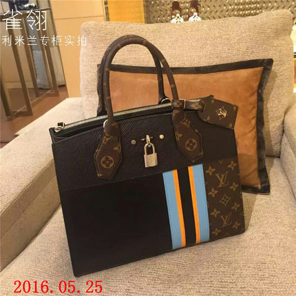 Louis Vuitton路易威登lv女包16新款条纹细节手提包铂金包M42526