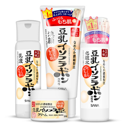 SANA/莎娜 豆乳美肌细滑洗面奶+清爽/滋润化妆水+乳液+面霜组合装