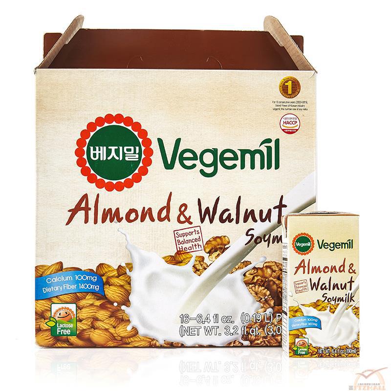 韩国进口核桃调制豆乳-VEGEMIL倍吉美尔 杏仁核桃调制豆乳 190ml/盒 一箱起售 韩国进口核桃调制豆乳-VEGEMIL倍吉美尔 杏仁核桃调制豆乳 190ml/盒 一箱起售
