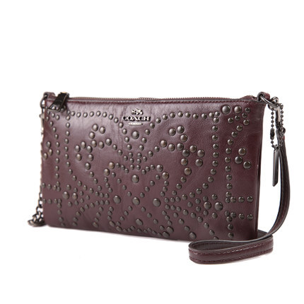 【秒杀】COACH/蔻驰紫红色纯皮柳钉 单肩斜挎 女包 小包 52708 【秒杀】COACH/蔻驰紫红色纯皮柳钉 单肩斜挎 女包 小包 52708