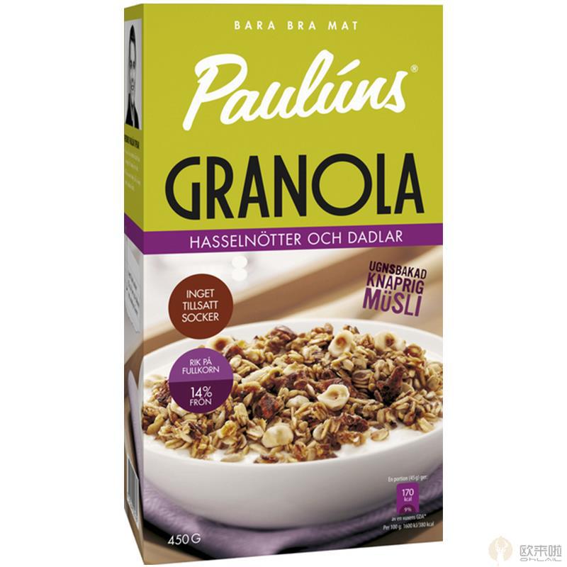 瑞典 Pauluns 健康香脆麦片什锦燕麦榛子和枣子口味 瑞典 Pauluns 健康香脆麦片什锦燕麦榛子和枣子口味
