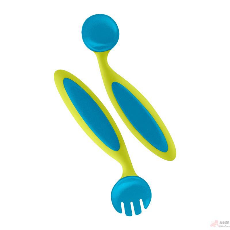 美国Boon婴幼儿训练叉勺子组合任意弯角学习餐具-绿/蓝