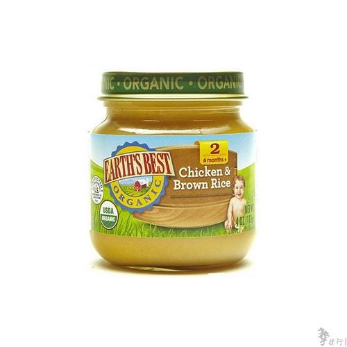 Earths best二阶段鸡肉糙米泥113克/罐