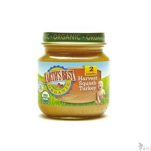 Earths best二段白南瓜火鸡泥113克/罐